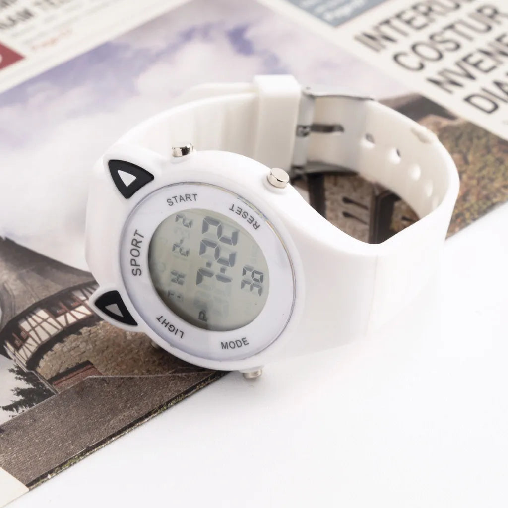【Watch + Bracelet】Cat Ear Children's Silicone Multi Functional Sports Electronic Unicorn Bracelet Set