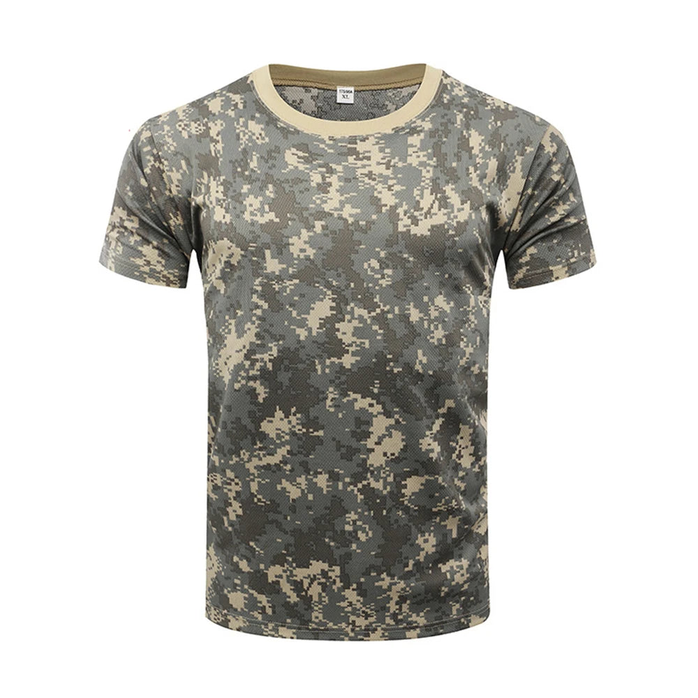 Men Casual Short Sleeve Tactical T Shirts Camouflage T-Shirt Quick Dry Outdoor Gym Top Tees Cargo T Shirt Male Clothing