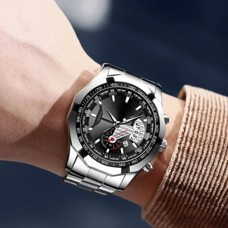 Kegllect Men Stainless Steel Quartz Watch Luxury Calendar Luminous Life Waterproof WristWatches