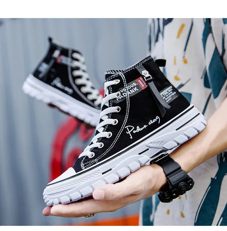 New high top breathable canvas shoes Korean version fashionable men's casual shoes student board shoes