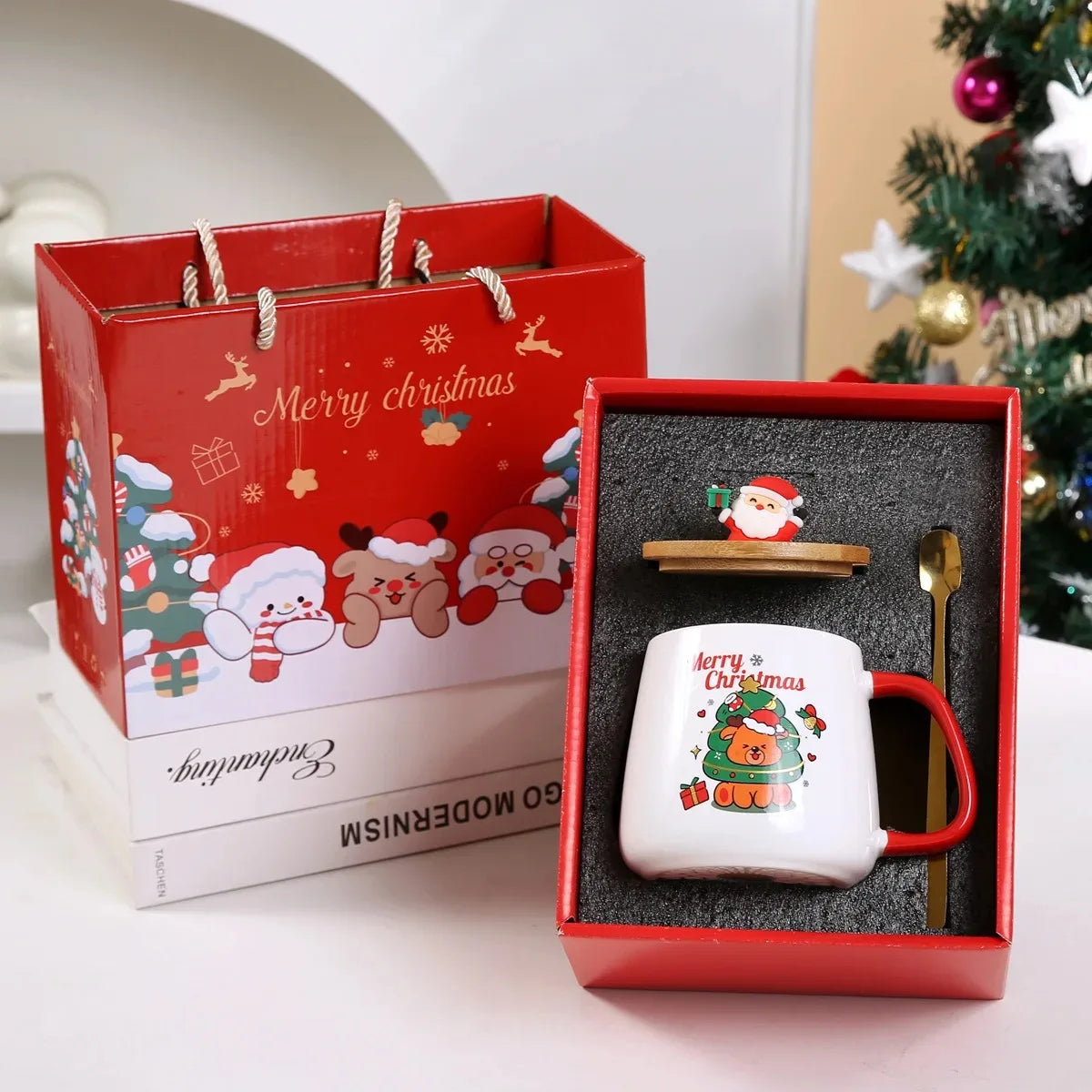 Christmas Gift Set:55 ℃ Thermostat Mugs Cup Ceramic Cup With Lid With Spoon Mugs Coffee Cups For Office Or Home Use