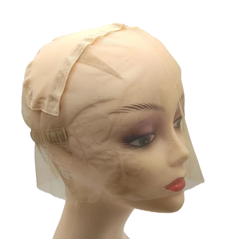 Adjustable Full Lace Wig Cap Brown/Beige with Stretch Straps Guide Line Customizable Wig Making Base for Hair Extension Projects