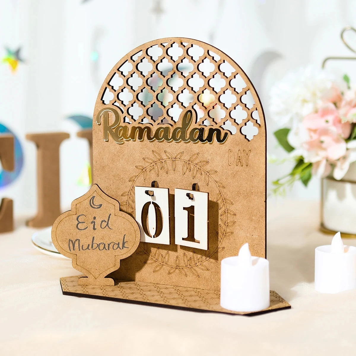 Ramadan Countdown Calendar Wooden Eid Mubarak Ornament Kareem Ramadan Decoration For Home Islamic Muslim Party Decor AL Adha
