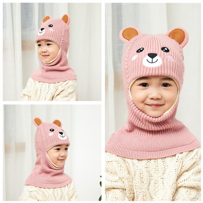 New Cartoon Bear Winter Baby Hat for Boys Plus Velvet Kids Hooded Cap Baby Girls Hat Children Beanie Cap Warm Toddler Bonnets
