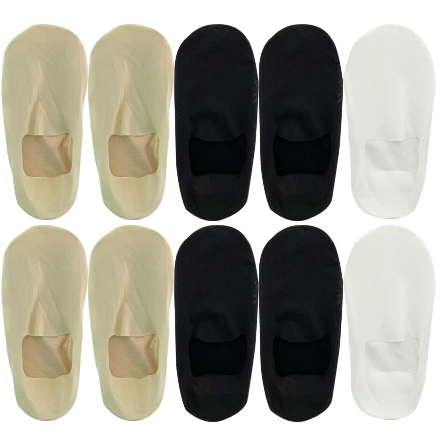 5 Pairs Women's Boat Socks Deodorant Sweat Absorption Summer Sock Thin Ice Silk Breathable Silicone Non-slip Silk Low Cut Socks