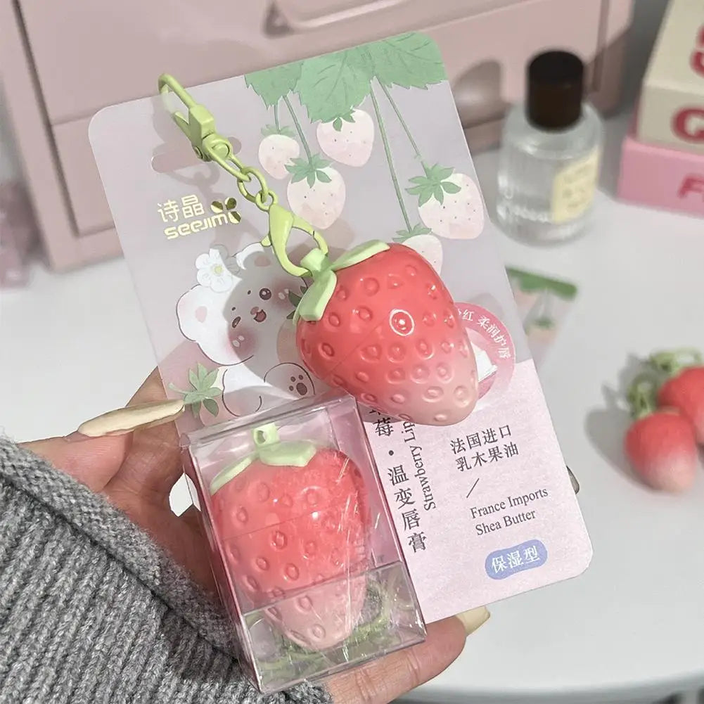 Mini Strawberry Warm Change Lip Balm Moisturizing Anti-dry Easy To Carry Anti-cracking Lipstick Colored Lip Gloss Makeup