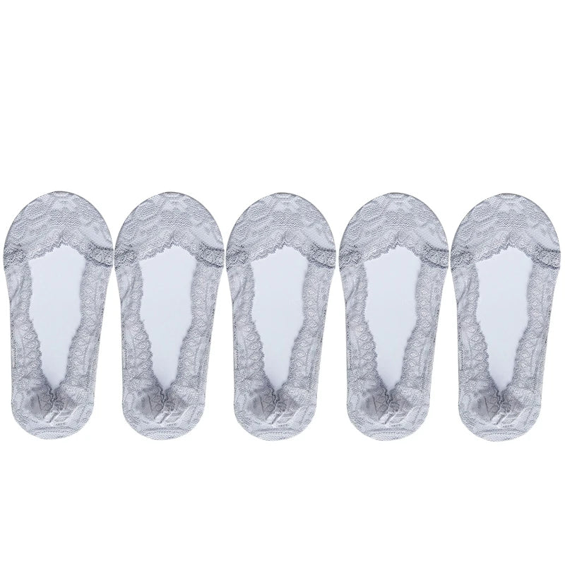 Socks For Women Summer Thin Fashion Lace Flower Invisible No Show Short Antiskid Ankle Socks Soft Boat Sock 5 Pairs