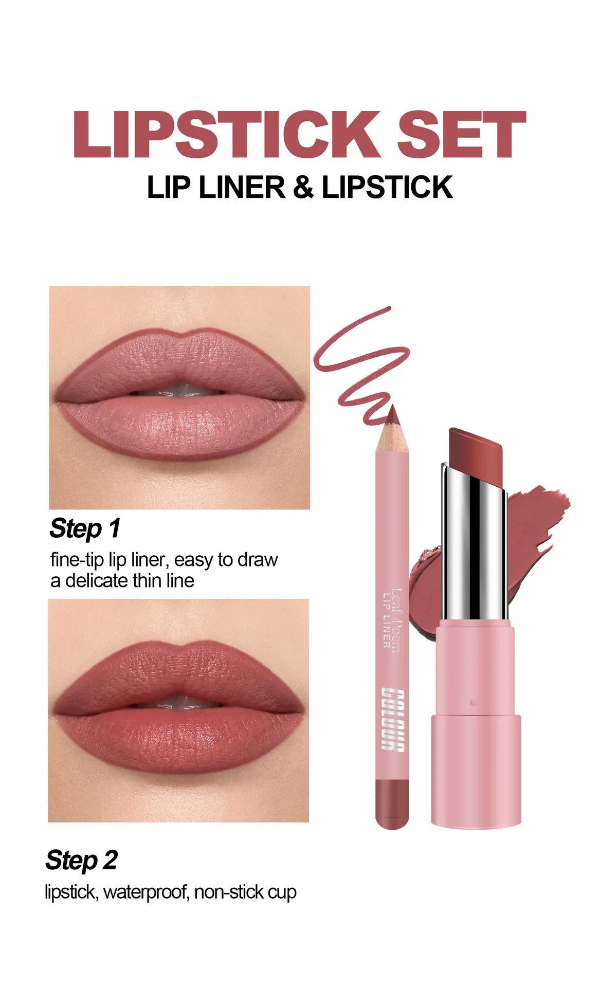 Velvet Matte Lip Liner Lipstick Pen Set Red Contour Tint Lipstick Sexy Red Contour Tint Lipstick Non-stick Cup Lipliner Pen Make