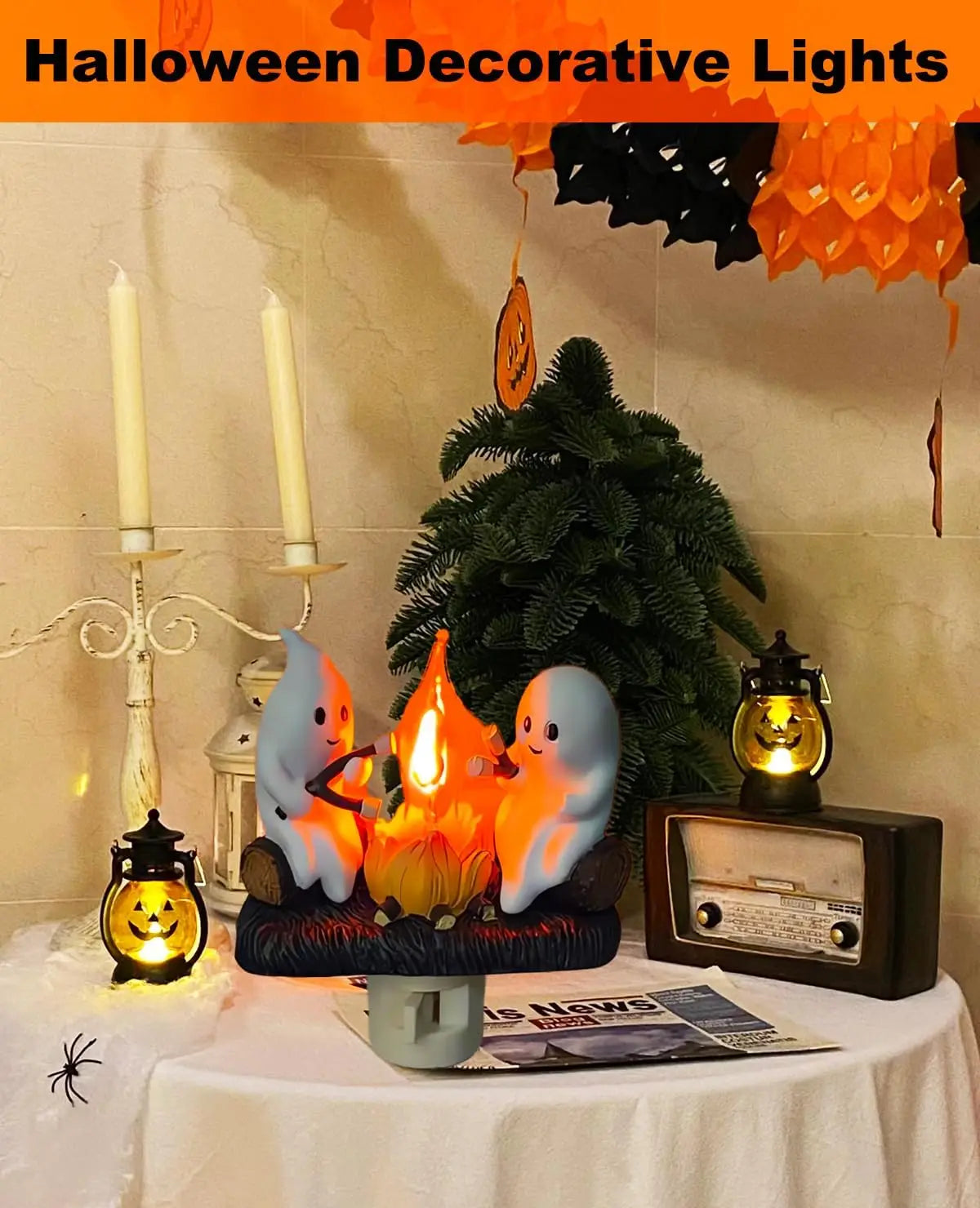 New Fashionable Ghost Campfire Nightlight Ghost Campfire Flickering Plug In Night Light Halloween Ghost Pumpkin Night Light