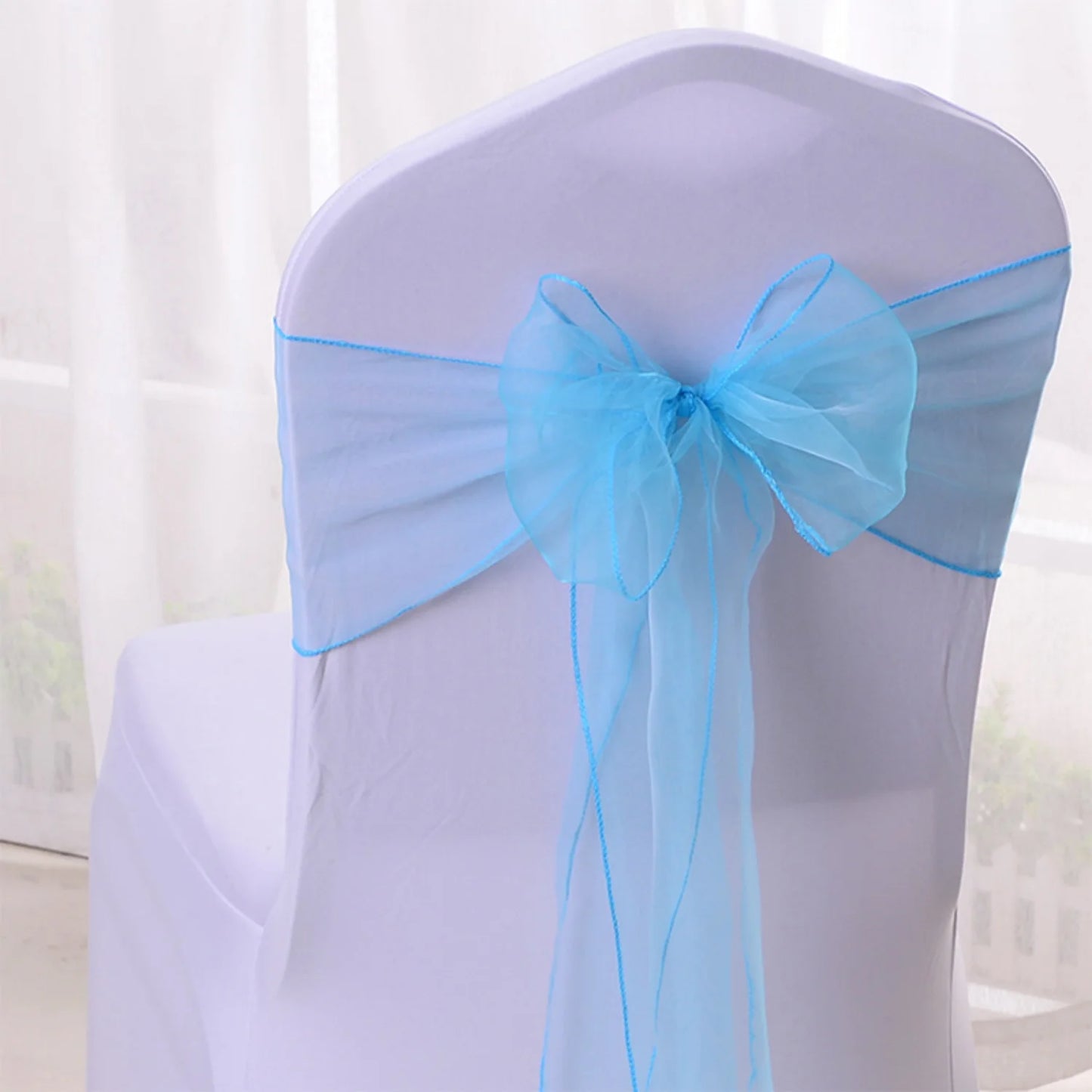 Satin chair belt wedding banquet party event decoration chair bow yarn tie chair back flower