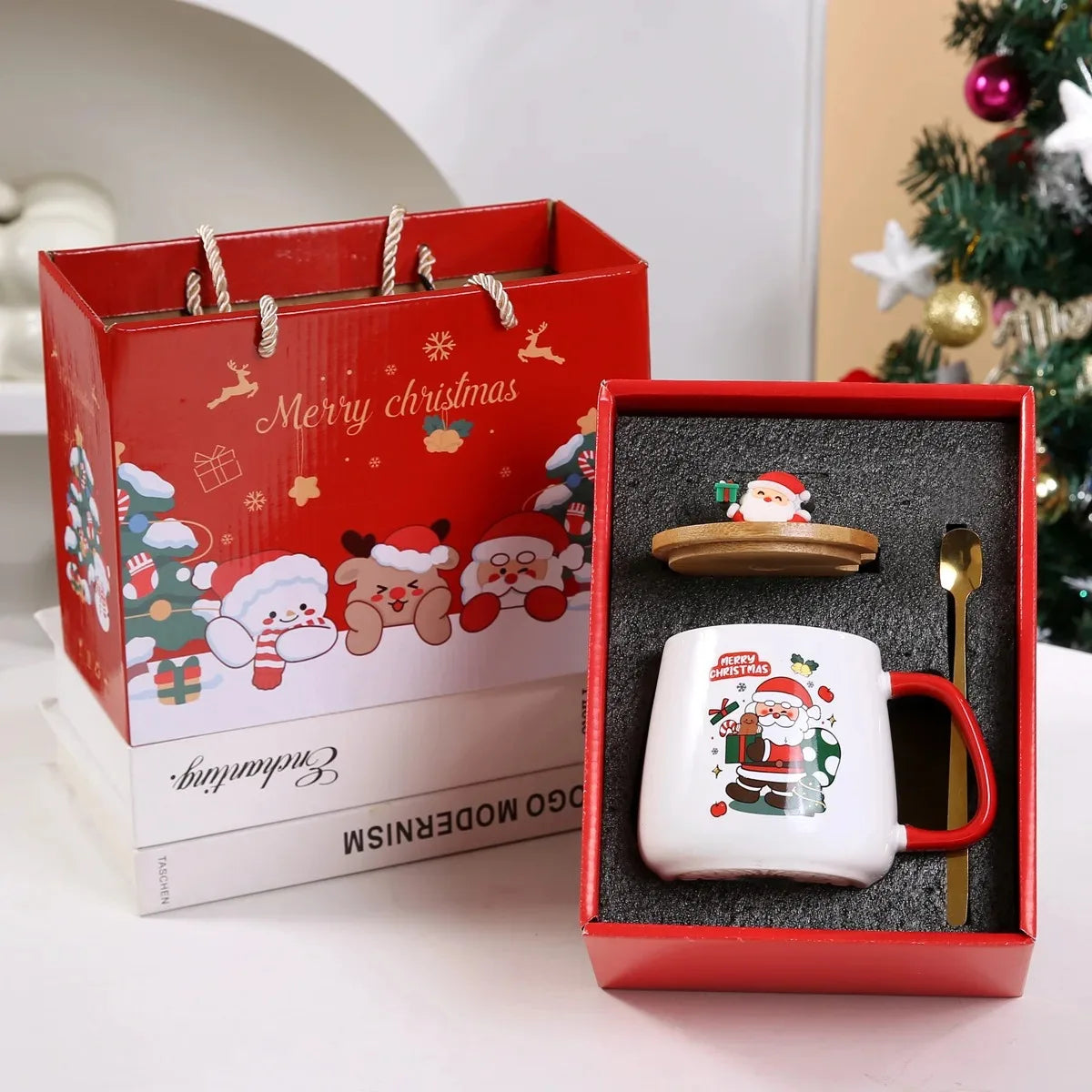 Christmas Gift Set:55 ℃ Thermostat Mugs Cup Ceramic Cup With Lid With Spoon Mugs Coffee Cups For Office Or Home Use