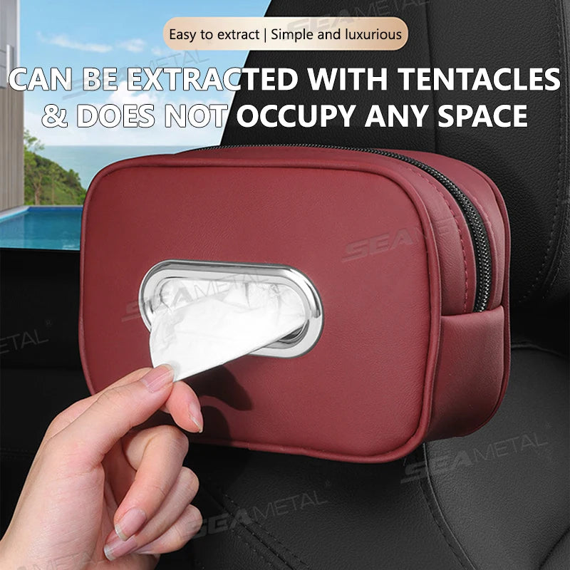 BLALION Car Tissue Box Holder Nappa Leather Car Center Console Armrest Napkin Box Sun Visor Backseat Tissue Case with Fix Strap