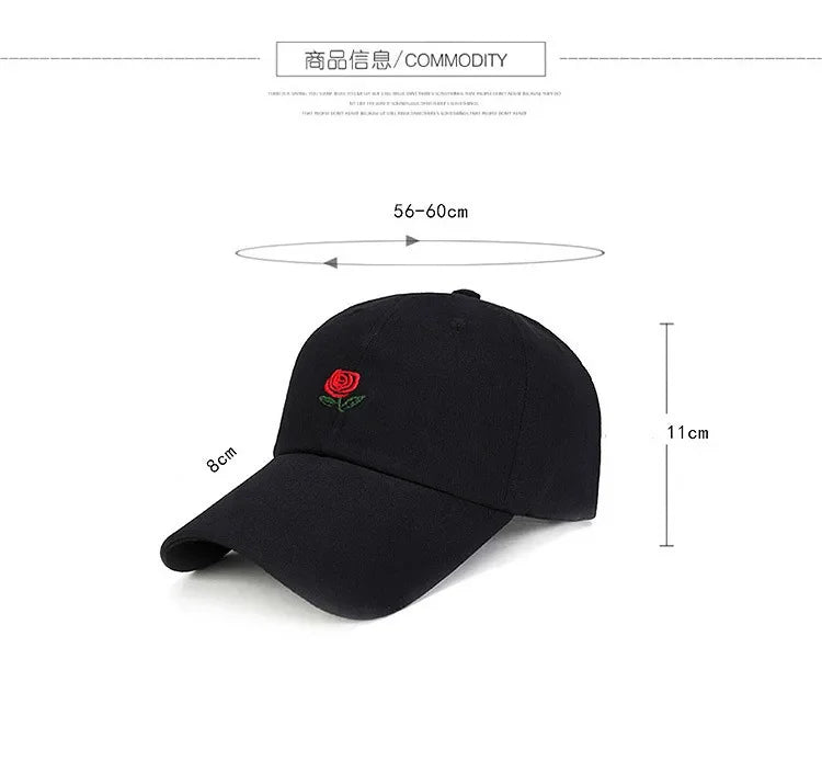 Unisex Rose Embroidery Baseball Cap for Men Women Flower Cap Rapper Street Hip Pop Hats Cap Outdoor Sports Men Female Hat