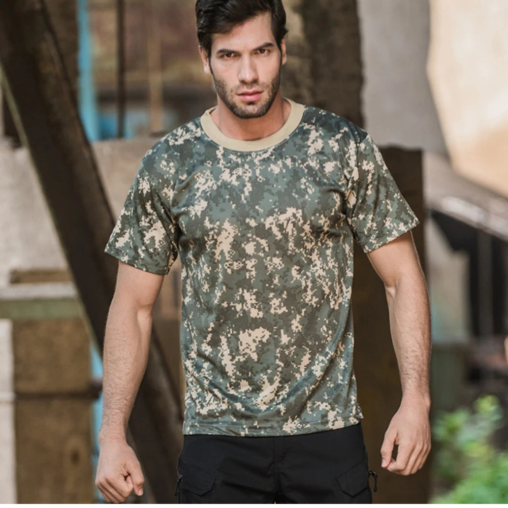 Outdoor Sports Men T-Shirts 3D Camouflage Quick Dry O Neck Short Sleeve Tops Shirt Camo Hiking Hunting T Shirt