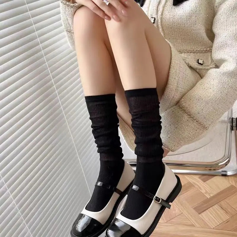 Women's Summer And Autumn Thin Mid Iength Socks Are Comfortable And Breathable Solid Color Simple Vertical Stripe Socks Trend