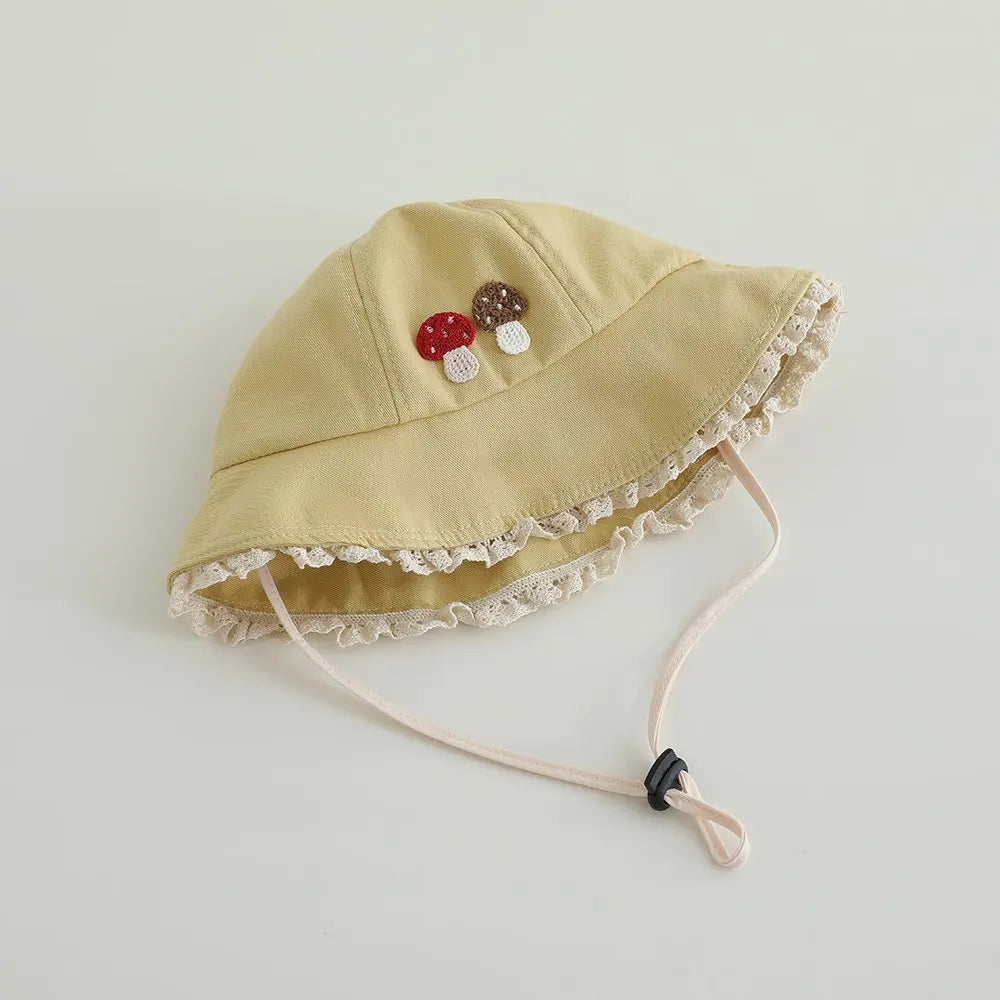 Panama Summer Small Mushroom Baby Bucket Hat for Girls Cotton Toddler Sun Cap Children Beach Sun Hat Kids UV Protection Cap