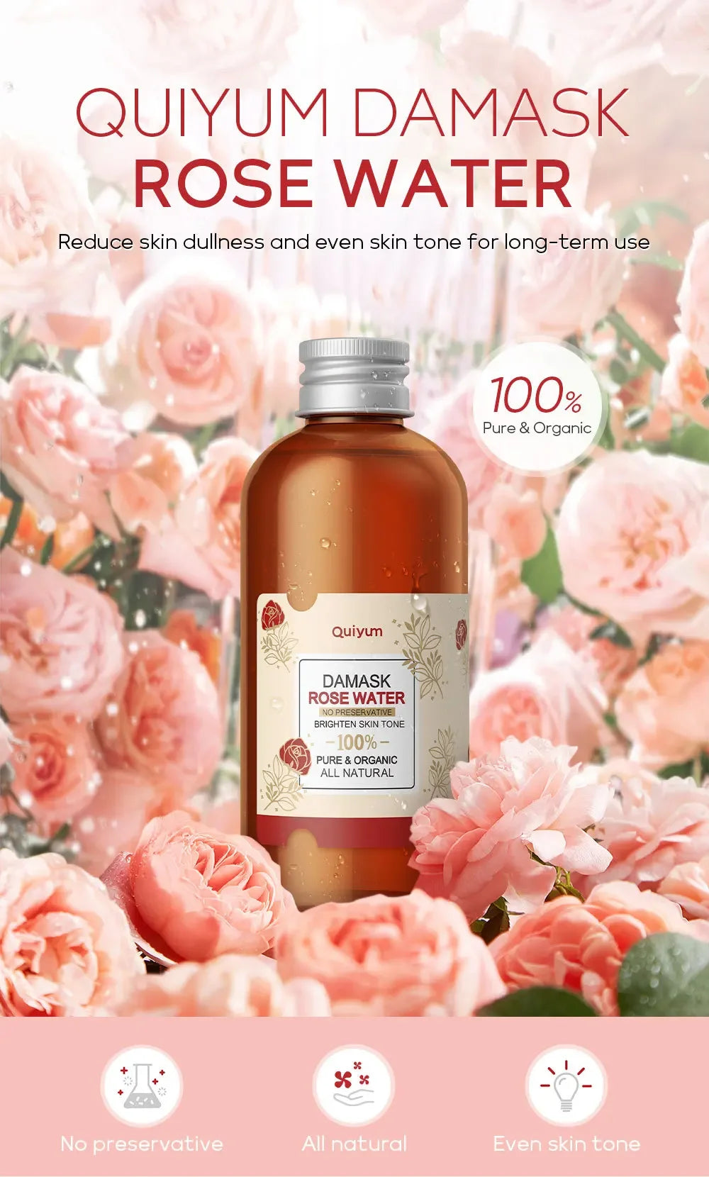 Face Care Rose Water Nourishing Skin Improve Dullness Facial Toner Damask Hydrosol Korean Skincare Products 100ml