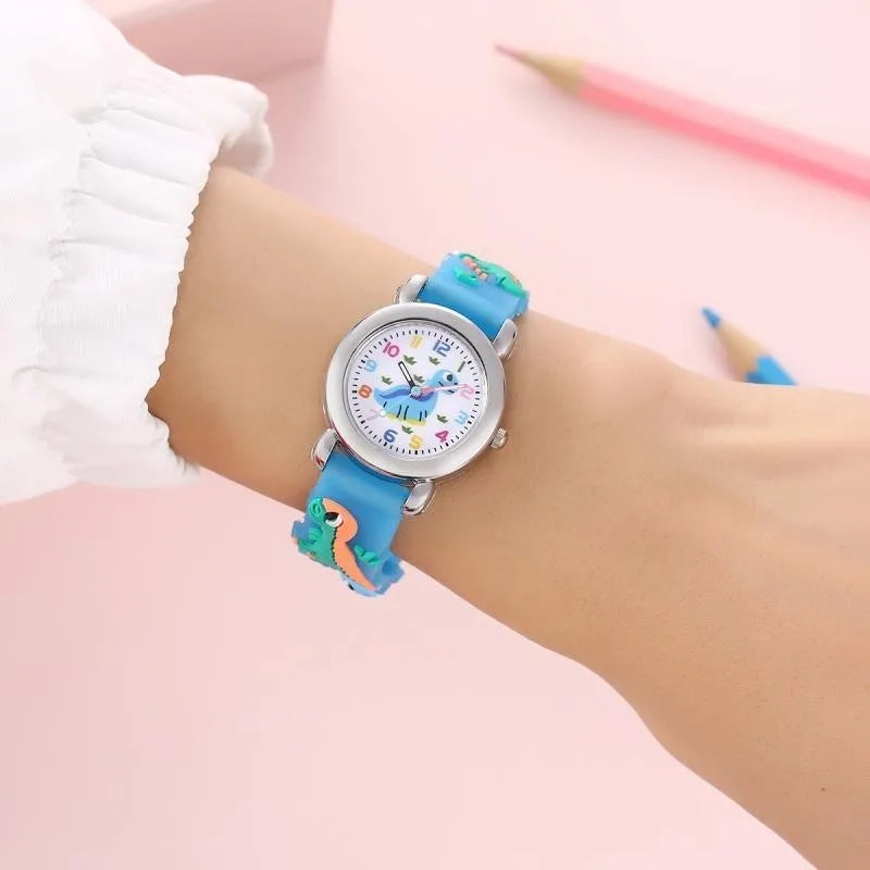Kegllect Children 3D Dinosaur Quartz Watch Kids Round Dial Colourful Silicone Strap Watches Jam Tangan
