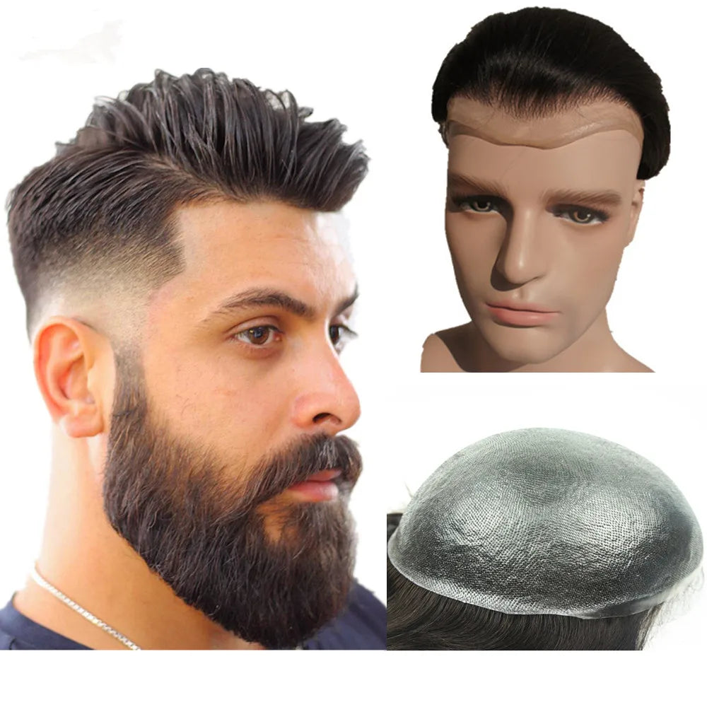 Toupee for Men 0.04mm Thin Skin PU Human Hair Prosthesis and Hair Units Hair Replacement System base 10*8