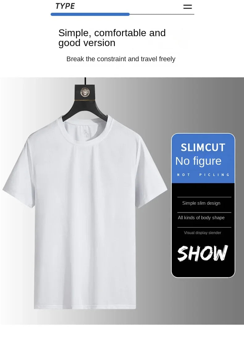 NASA GISS Bull Running Capacity Round Neck Mesh Ice Silk Short Sleeve T-shirt for Men's Summer Thin Loose Sports Quick Drying Br