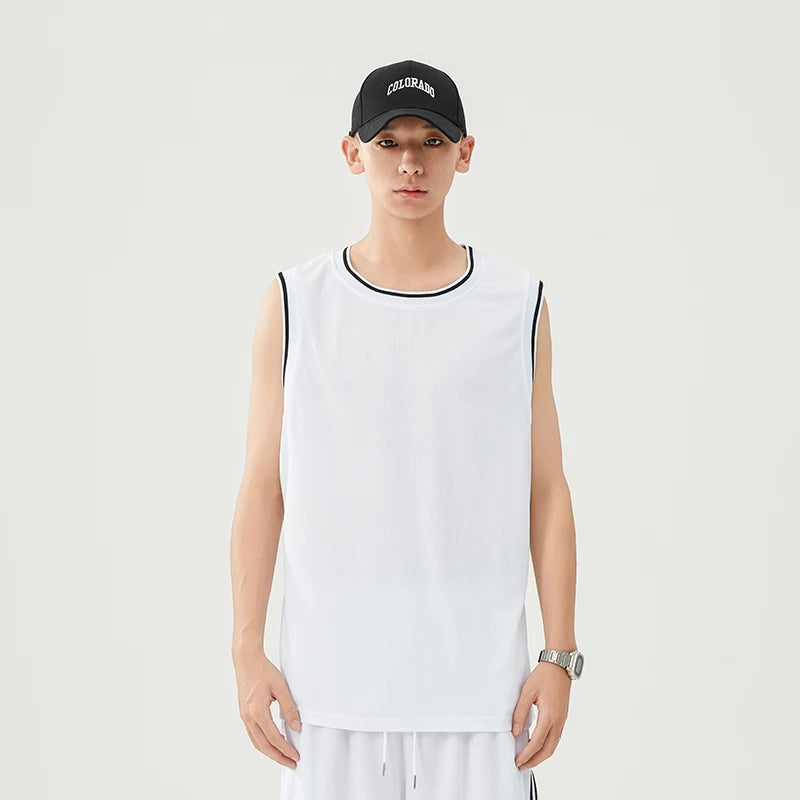 NASA GISS Summer Solid Ice Silk Tank Top Sports Set Basketball Suit Sleeveless T-shirt Shorts Large Men's Training Clothes