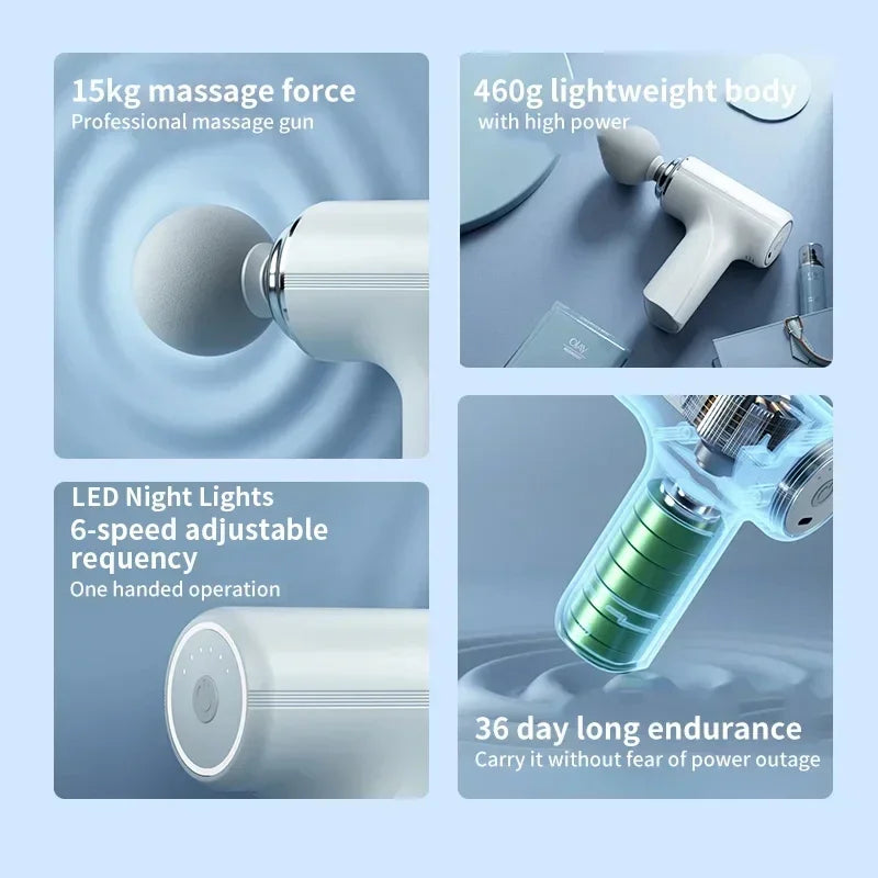 2025Portable AI Fascial Massage Gun Electric Percussion Massager Body Relaxation With 4 Replaceable Massage Head LED Night Light