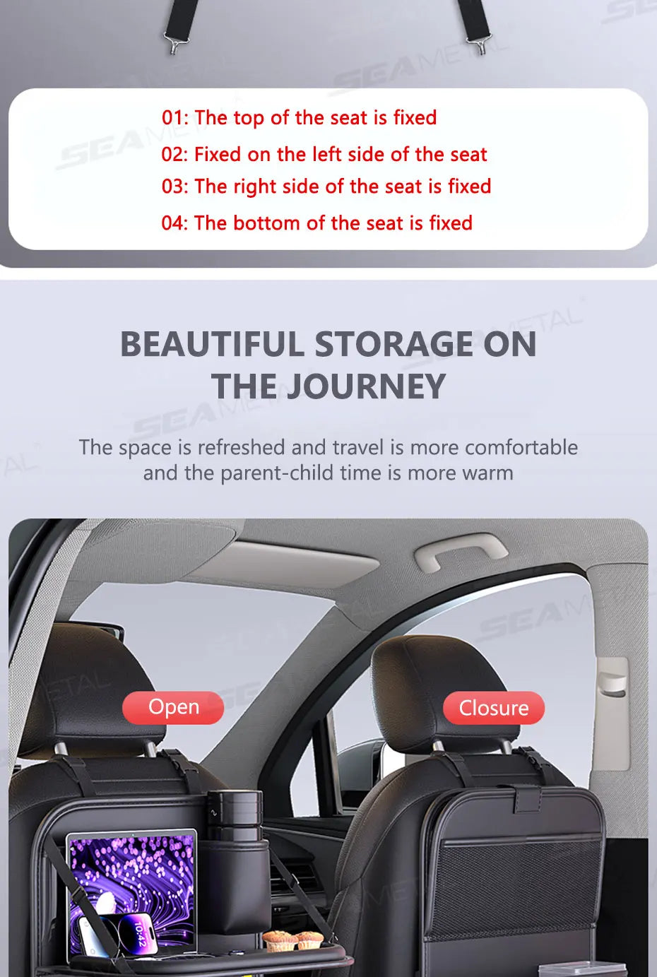 BLALION Car Seat Back Organizer with Foldable Table Tray Cup/Tissue Holder Storage Pocket Anti-Kick Pad Interior Accessories