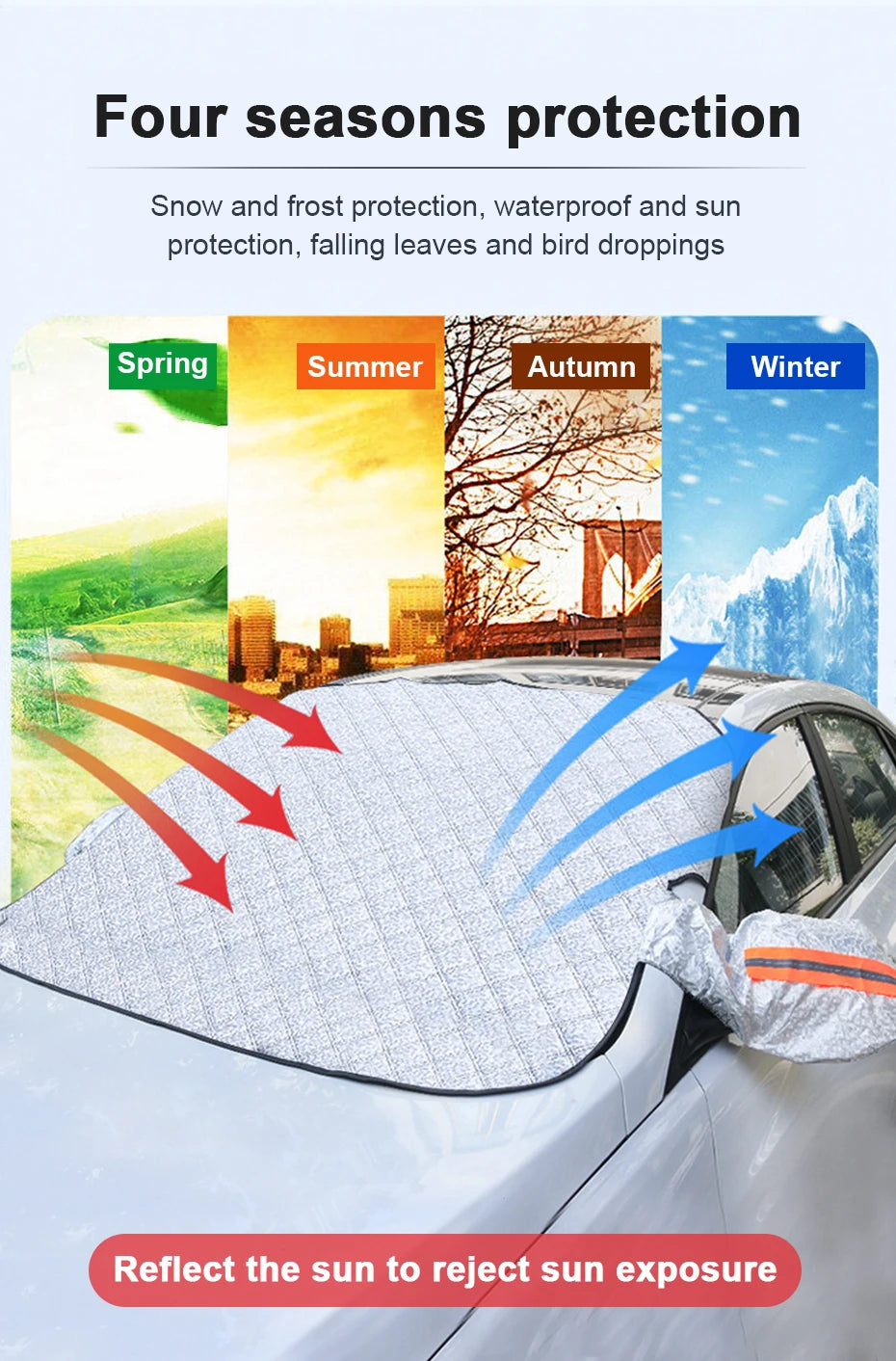 BLALION Car Windshield Mirror Reflective Bar Cover Magnetic Winter Ice Snow Sun Shade Protector Dust Frost Guard Aluminium Film