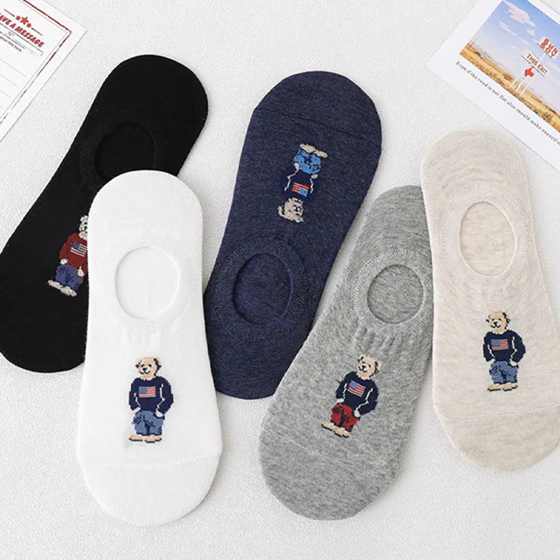 Socks Women's Shallow Mouth Korean Cute Little Bear Socks Cartoon Shallow Mouth Cotton Socks Summer Thin Anime Boat Socks