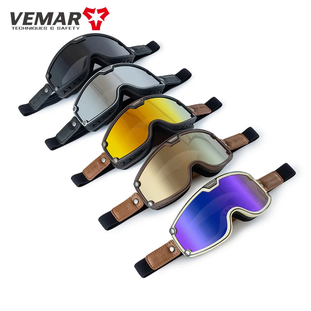 VEMAR Retro Motorcycle Goggles Windproof Anti-fog Glasses For Motorcycle Helmet Moto Sports Cycling Cafe Racer Chopper Goggles