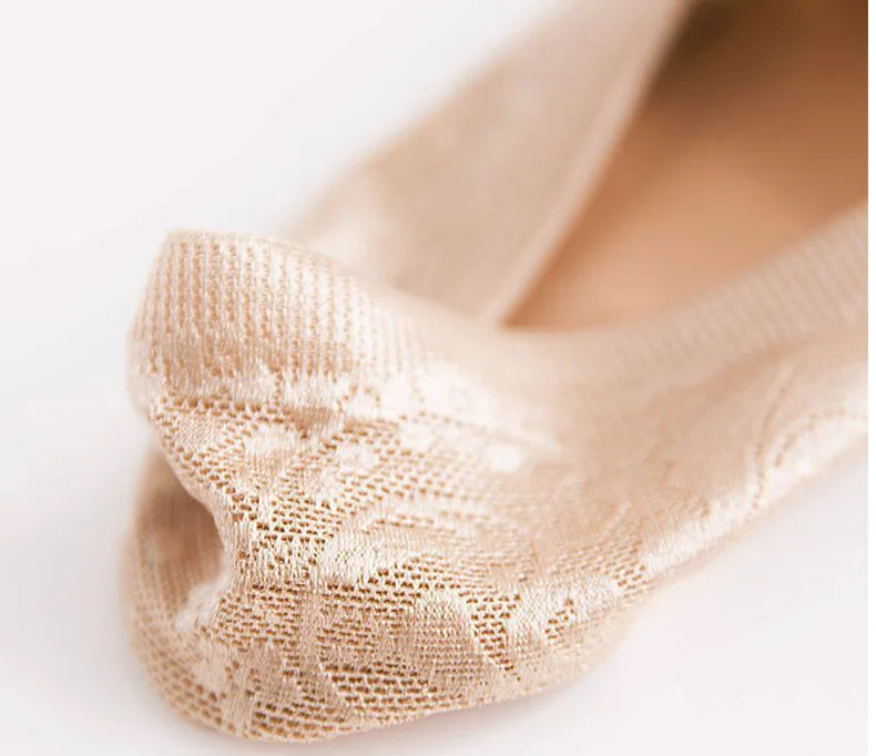 5 Pairs/Lot Socks Women's Fashion Lace Flower Summer Invisible Short No-Show Foot Ankle Set Antiskid White Boat Sock