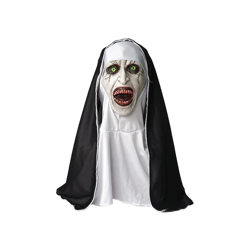The Horror Scary Nun Latex Mask w/Headscarf Valak Cosplay for Halloween Costume