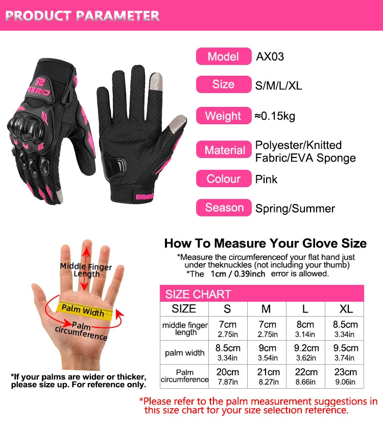 Summer Lady Pink Motorcycle Gloves Women Breathable Motorbike Riding Gloves Anti-fall Touch Function Motocross Moto Biker Gloves