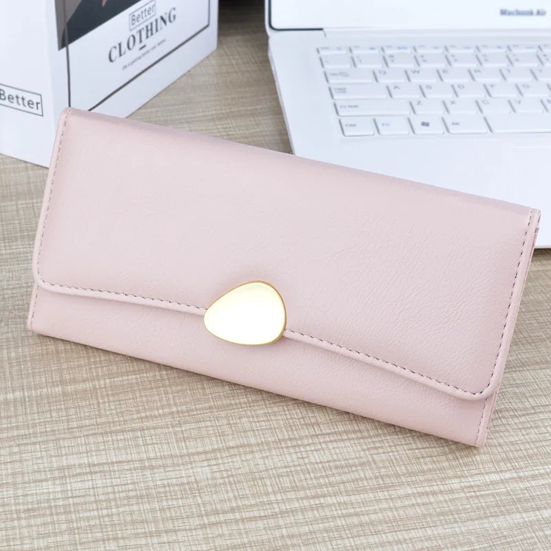 PU Leather Women Wallets Luxury Long Hasp Fold-over Pattern Coin Purses Female Brand Solid Colors New Thin Clutch Phone Bag