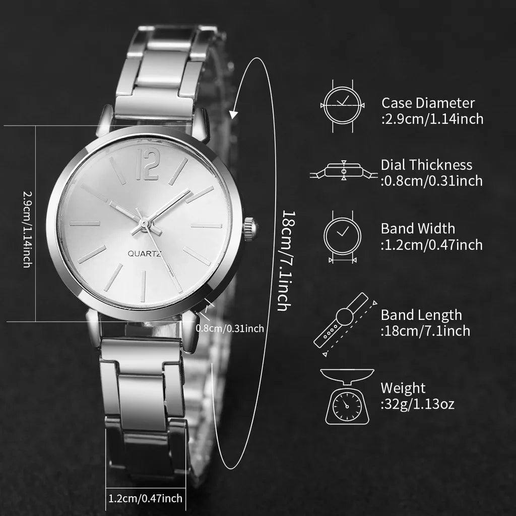Kegllect 6PCS Ladies Small Dial Watch Diamond Encrusted Bracelet Set Three Colors Steel Belt Watches Exquisite Round WristWatch