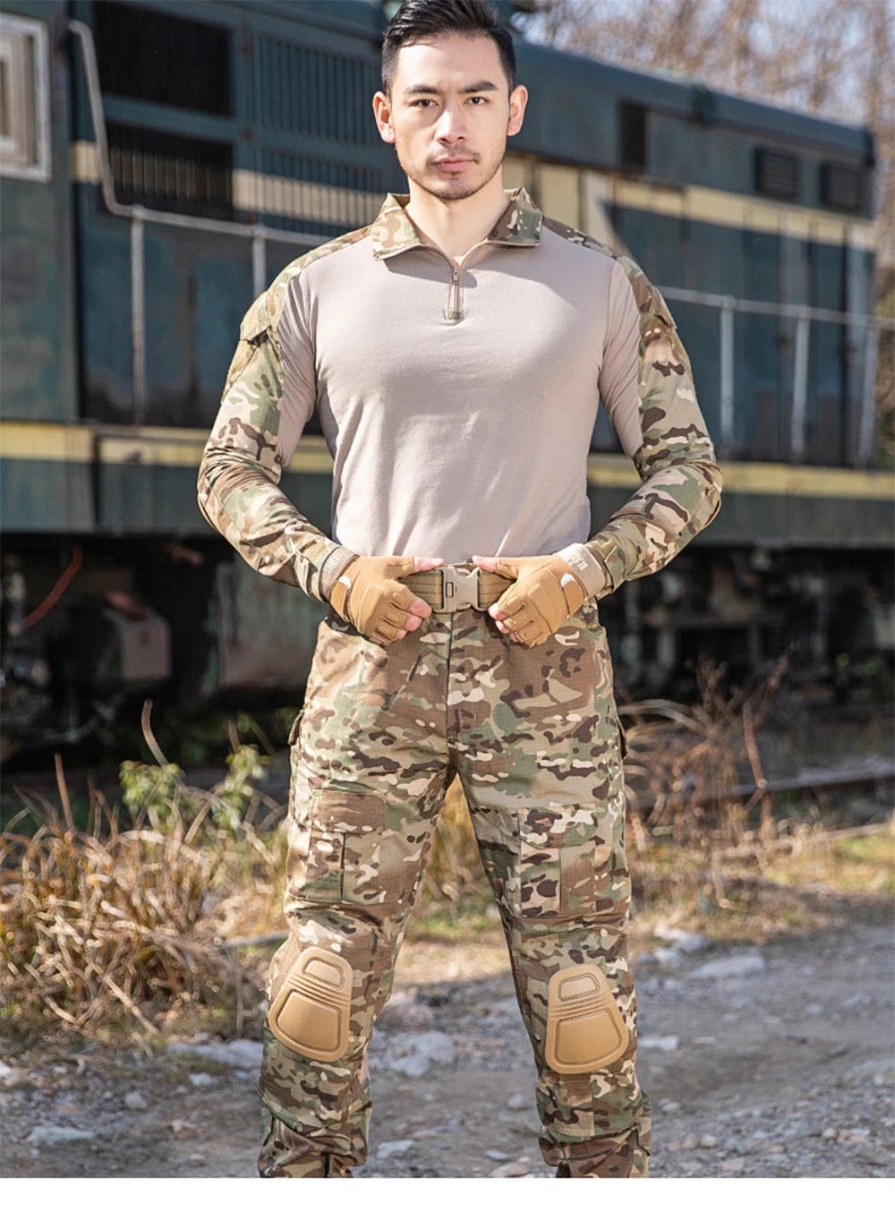 Outdoor Tactical Hiking T-Shirts Men Combat Camouflage Long Sleeve Hunting Training Climbing Shirt Cotton Sport Clothes