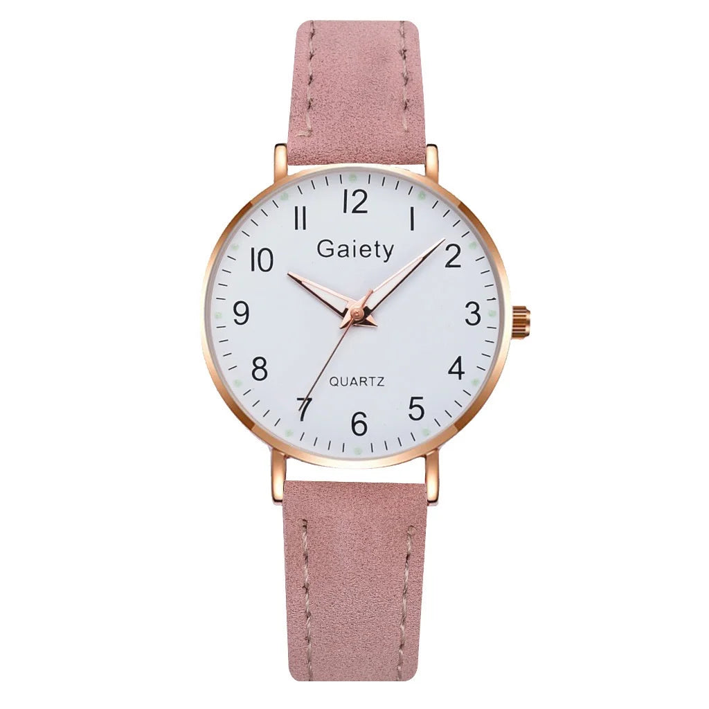 Women's Fashion Simple Glow Leather Watch Strap Quartz Watches Free Two Piece Bracelet Set No Box