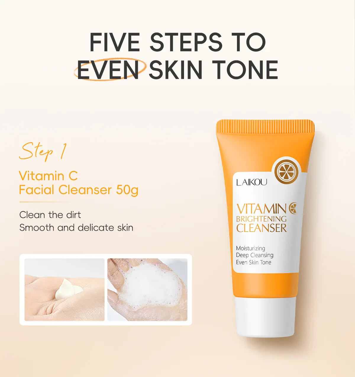 LAIKOU 5pcs Vitamin C Skin Care Set Deep Cleansing Facial Cleanser Face Cream Moisturizer Toner Eye Serum Gift Box Skin Care