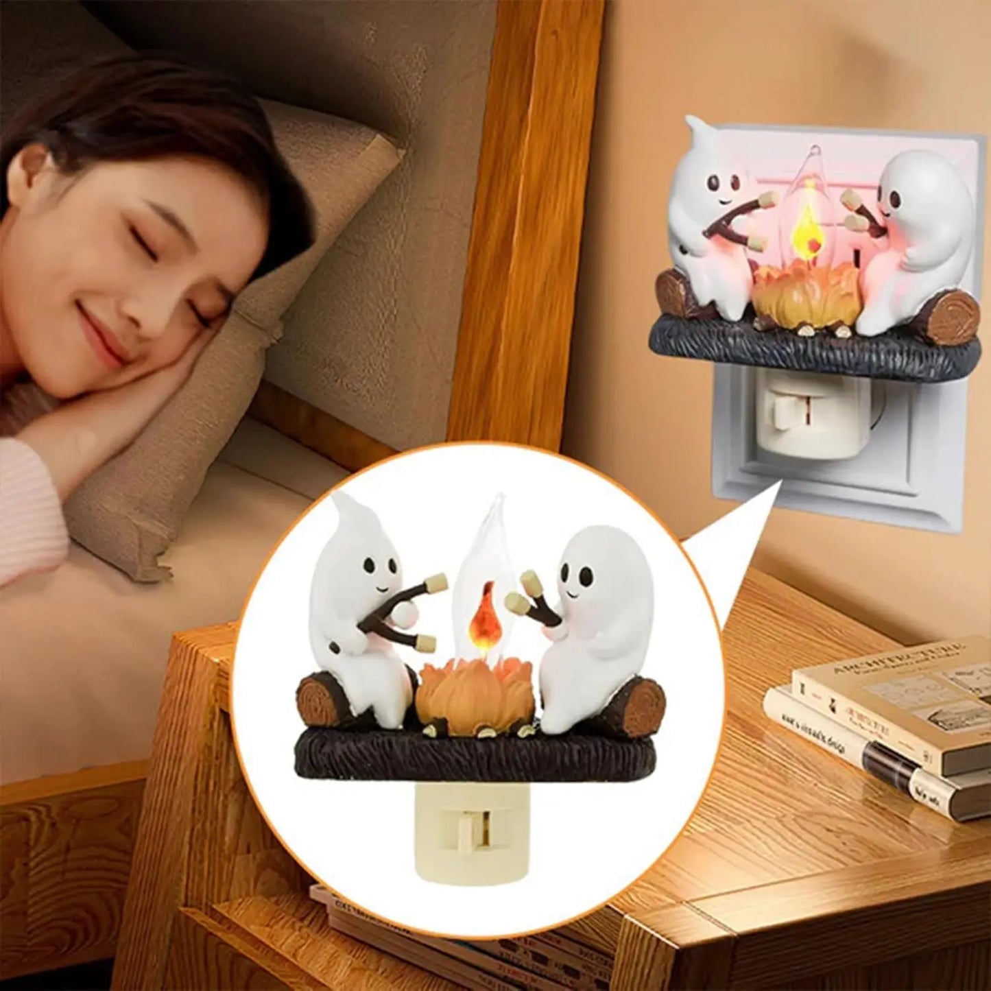 New Fashionable Ghost Campfire Nightlight Ghost Campfire Flickering Plug In Night Light Halloween Ghost Pumpkin Night Light