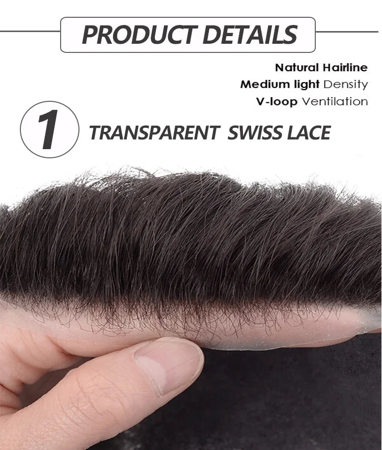 Toupee for Men 0.04mm Thin Skin PU Human Hair Prosthesis and Hair Units Hair Replacement System base 10*8