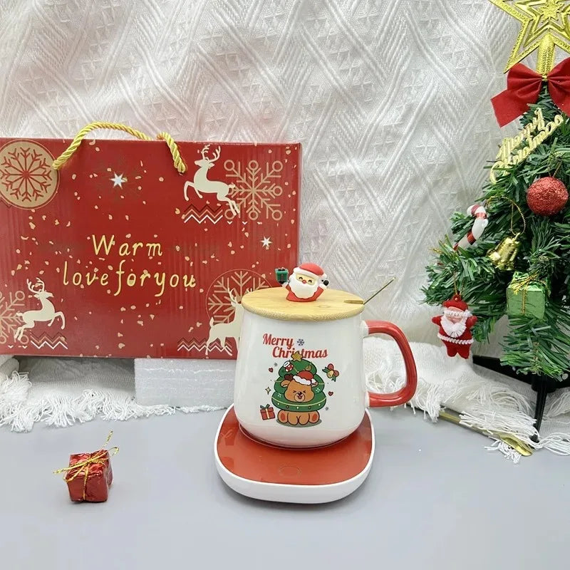 Christmas Gift Set:55 ℃ Thermostat Mugs Cup Ceramic Cup With Lid With Spoon Mugs Coffee Cups For Office Or Home Use