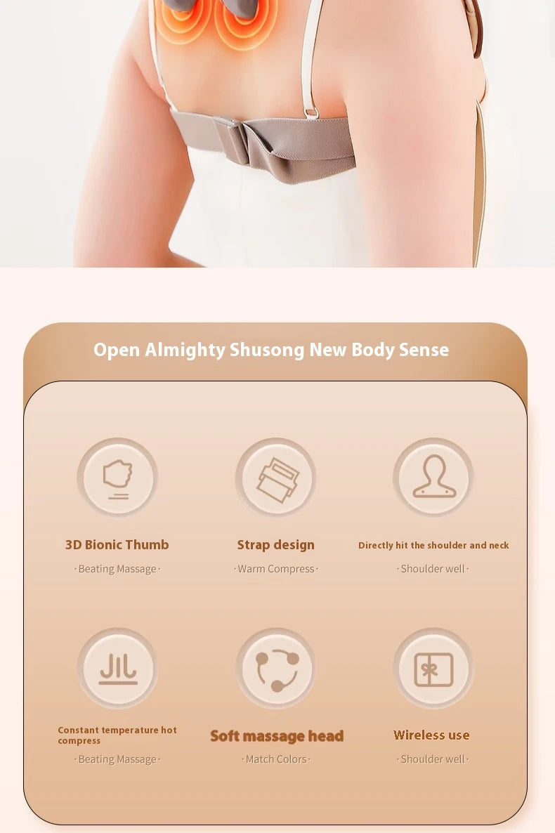 Neck and Shoulder Massager Wireless Shoulder and Back Kneading Massage Shawl Trapezius Neck Cervical Masajeador