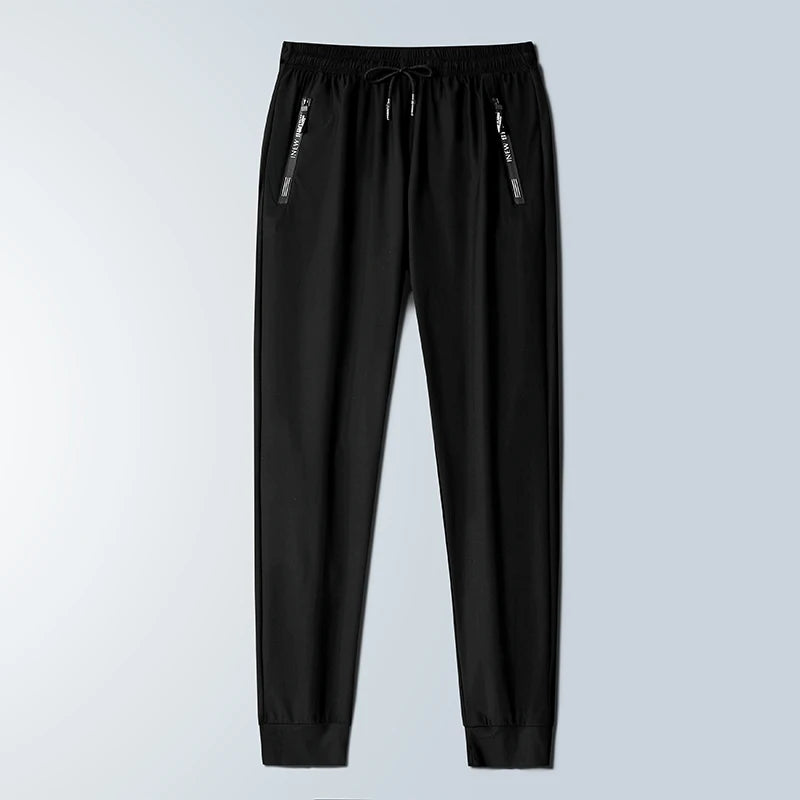 Summer Spring Men's Waist Drawstring Quick Dry High Stretch Solid Color Sports Training Outdoor Long Pants With Zipper Pockets
