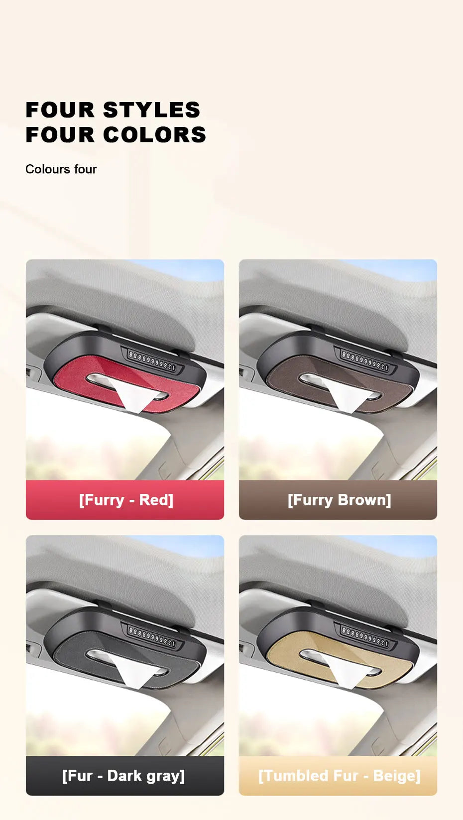 BLALION Car Tissue Box with Temporary Parking Card Sun Visor Backseat Tissue Holder Leather Case Auto Interior Accessories