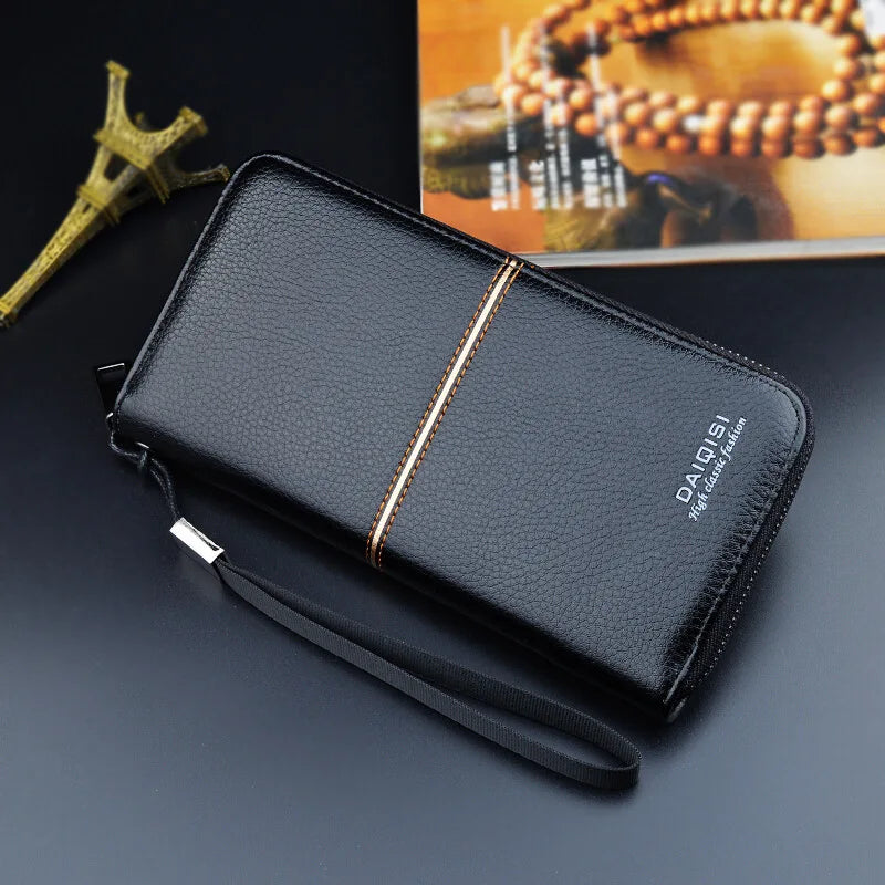 New Men's Wallet Long Zipper Handbag Men's Money Clip Business Casual Large Capacity Soft Leather Wallet Mobile Case