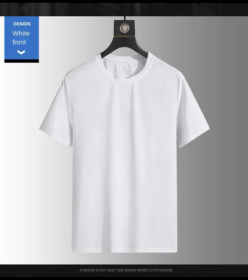 NASA GISS Bull Running Capacity Round Neck Mesh Ice Silk Short Sleeve T-shirt for Men's Summer Thin Loose Sports Quick Drying Br