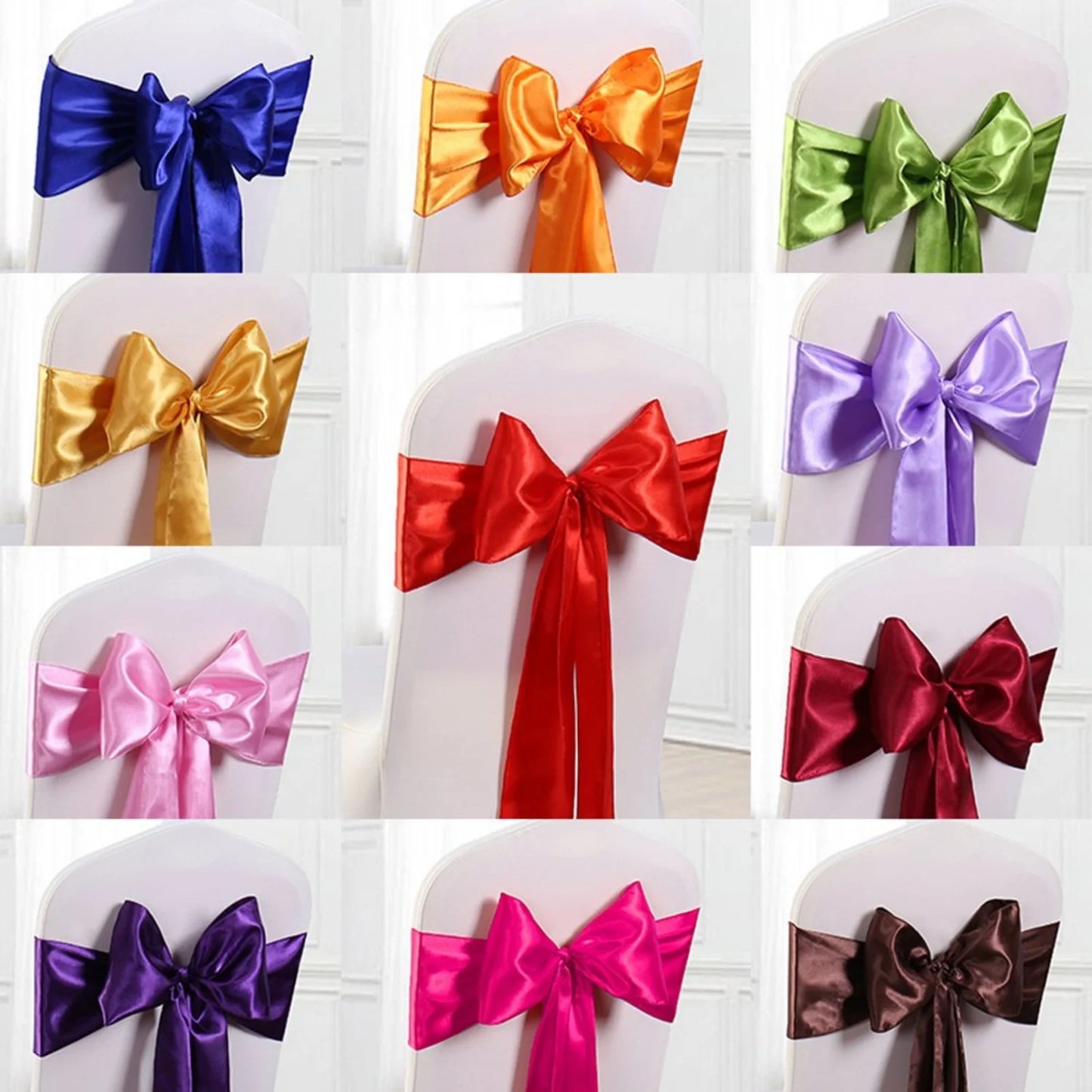 Satin chair waist belt wedding banquet chair bow party decoration adjustable ribbon for table decoration