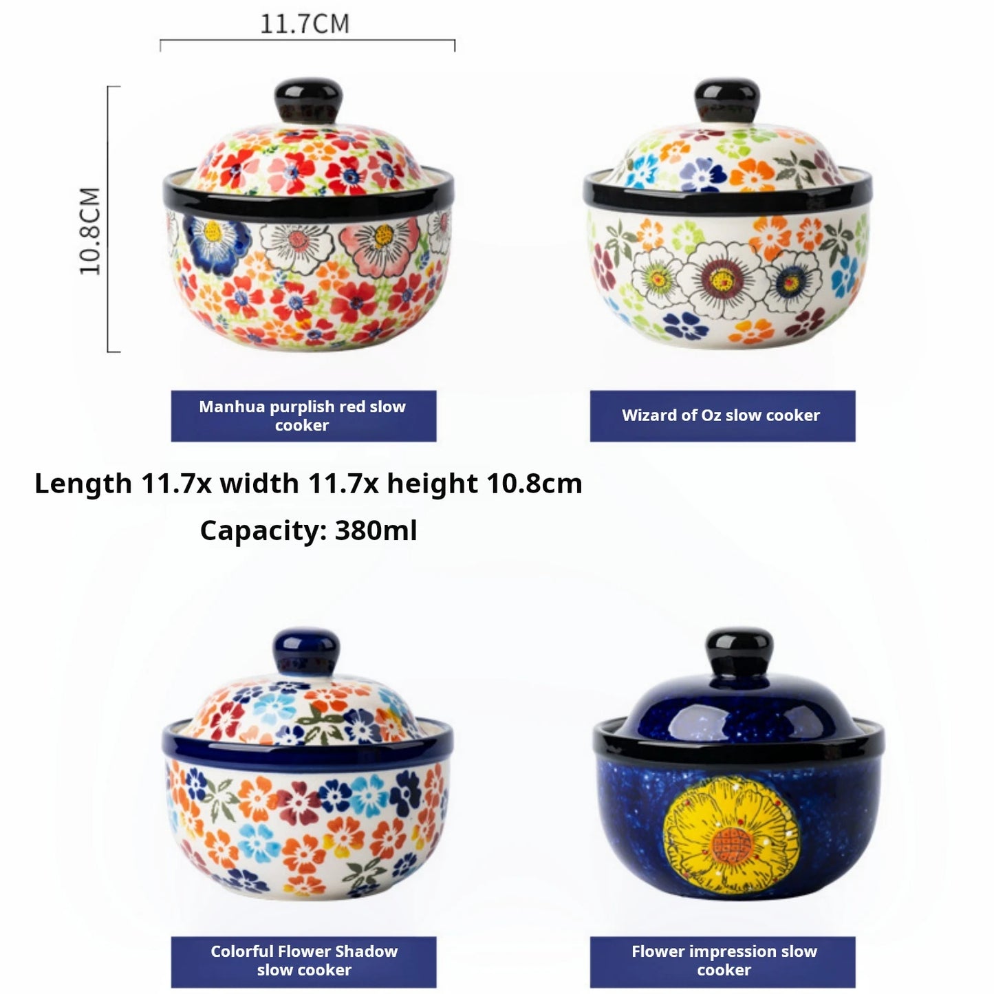 Hand-painted ceramic stew bowl, kitchen soup cup with lid, water-proof soup pot, steamed egg bowl, dessert bowl