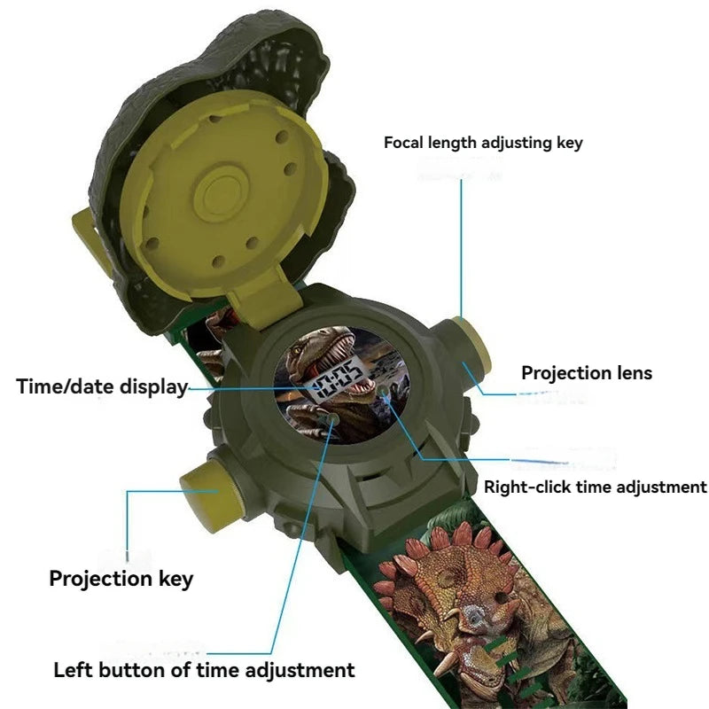 Stylish 3D Children's Dinosaur Electronic Watch Boys Projection Watches 24 Projection Patterns Boys Girls Birthday Gift
