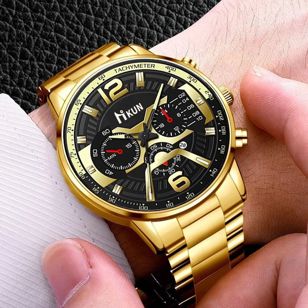 Kegllect Men Watches Business Chronograph Watch Luxury Gold Stainless Steel Quartz Wristwatch